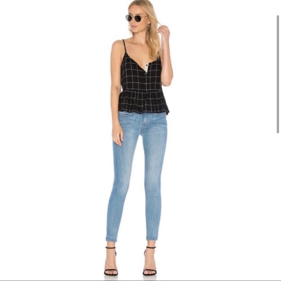 Current Elliot Black and White Checkered The Workwear Peplum Tank Top - Picture 2 of 4